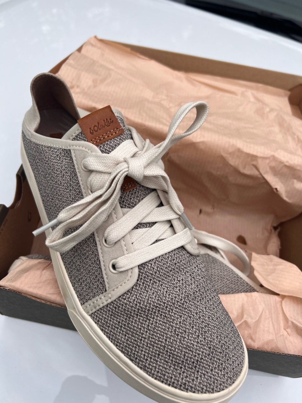 OluKai Women's Beige Taupe Knit Sneakers